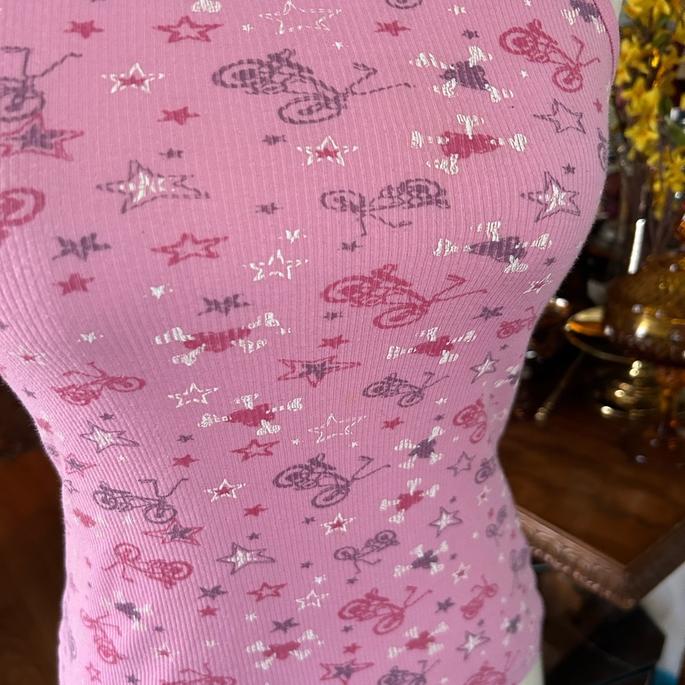 Vintage Delia's Pink Ribbed Graphic Tank Top w Bikes - Picture 6 of 13
